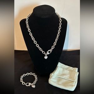 Judith Ripka Sterling Silver Pave Heart Necklace and Bracelet Set